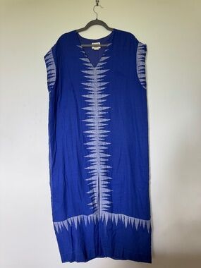 Mirth Handmade Edition Blue Ikat Caftan Dress - V-Neck - One Size